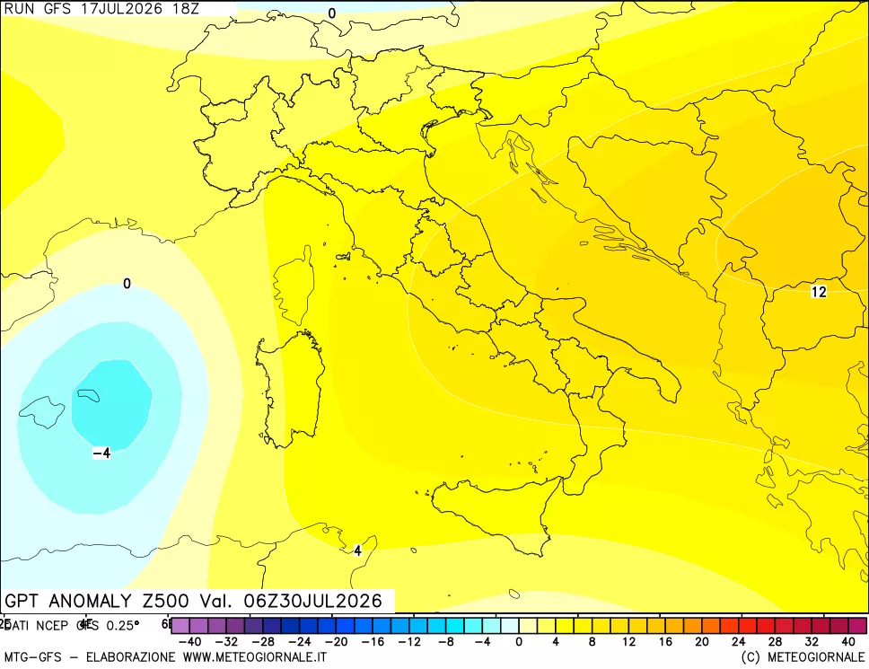 mappa 500 hPa GPT Anomaly vs Cli.No 1981-2010