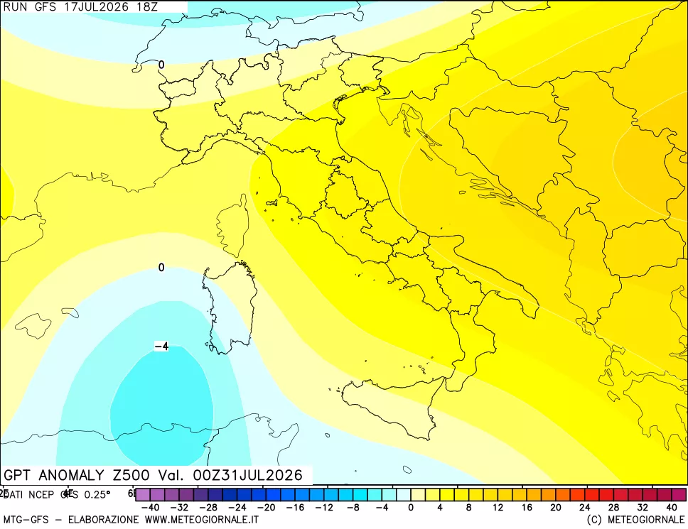 mappa 500 hPa GPT Anomaly vs Cli.No 1981-2010