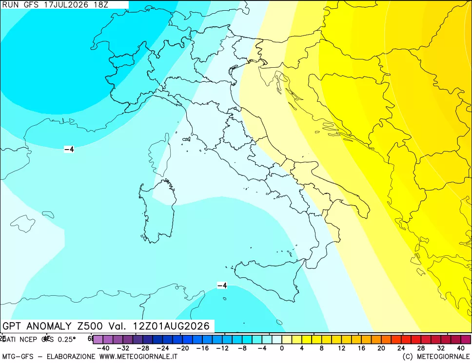 mappa 500 hPa GPT Anomaly vs Cli.No 1981-2010