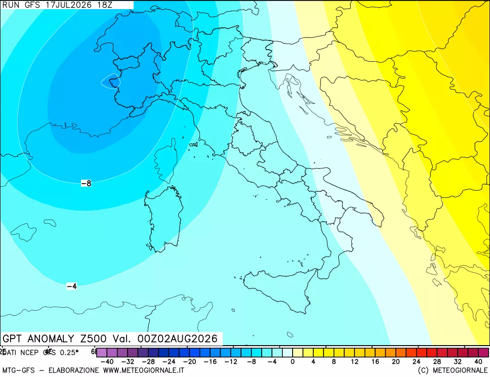 mappa 500 hPa GPT Anomaly vs Cli.No 1981-2010