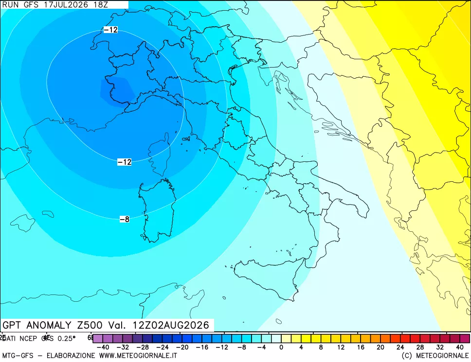 mappa 500 hPa GPT Anomaly vs Cli.No 1981-2010