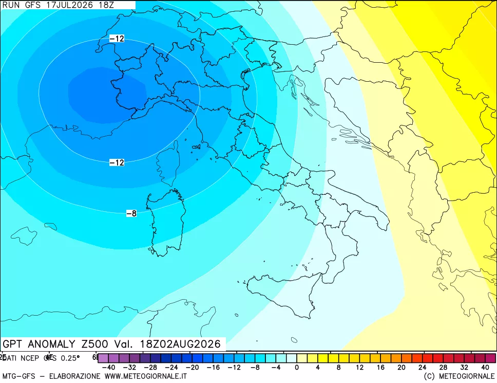 mappa 500 hPa GPT Anomaly vs Cli.No 1981-2010