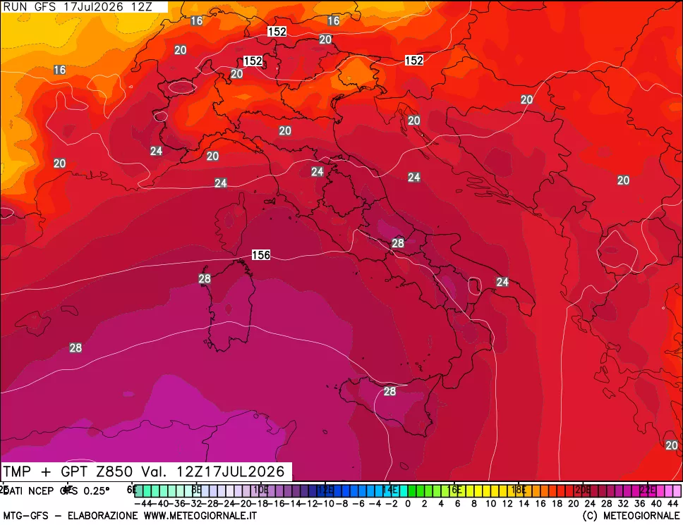 mappa 850 hPa Temp + GPT