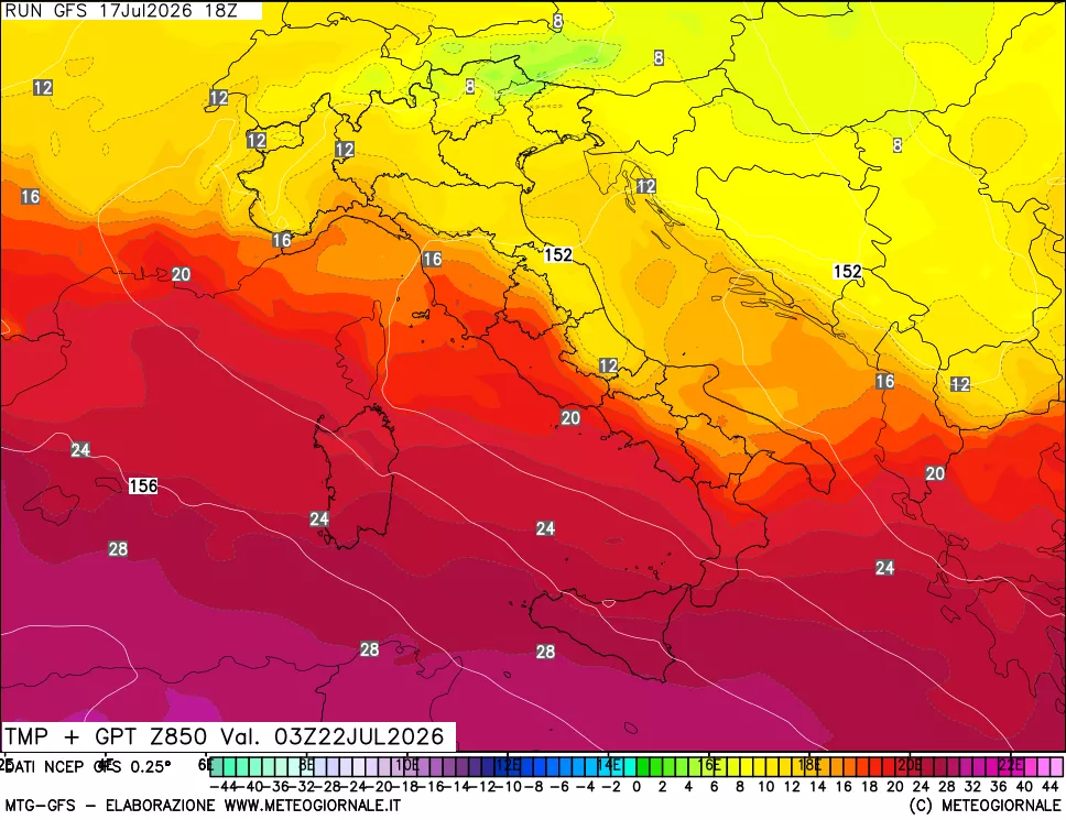 mappa 850 hPa Temp + GPT