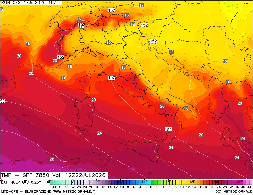 mappa 850 hPa Temp + GPT