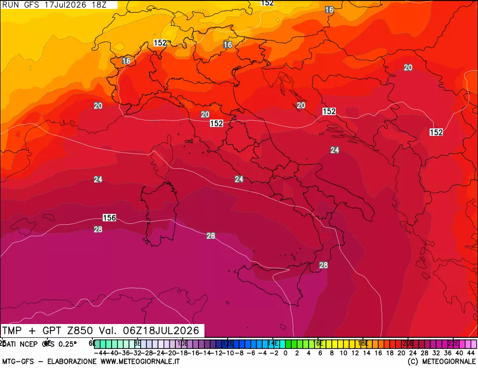 mappa 850 hPa Temp + GPT