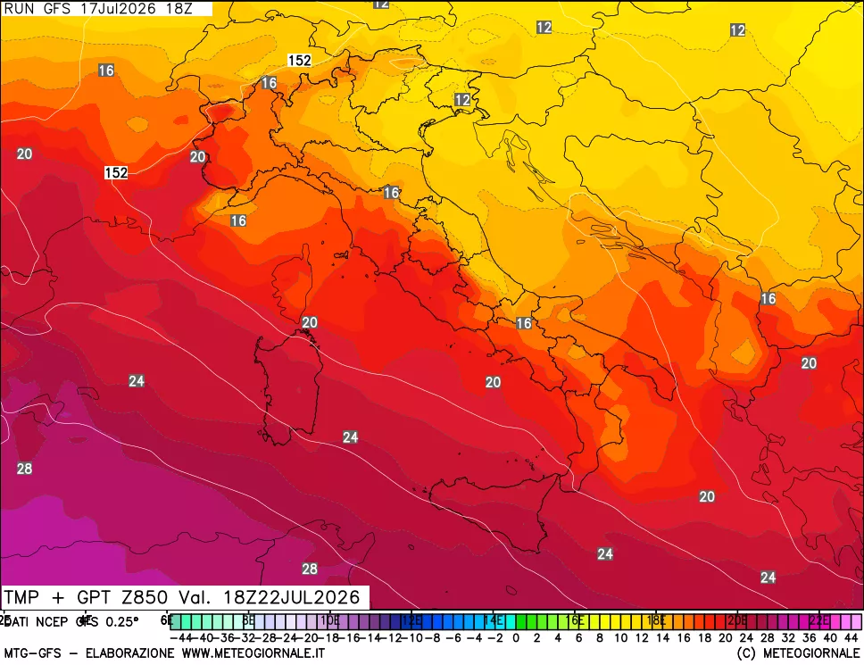 mappa 850 hPa Temp + GPT