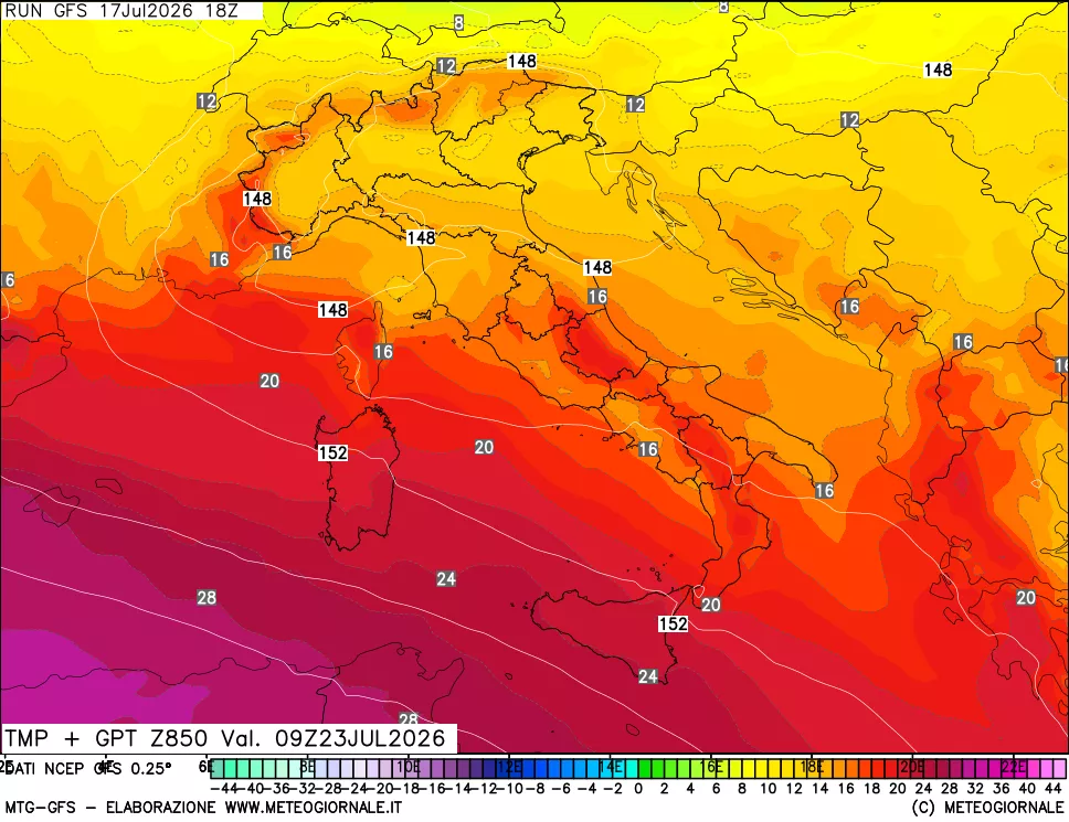 mappa 850 hPa Temp + GPT
