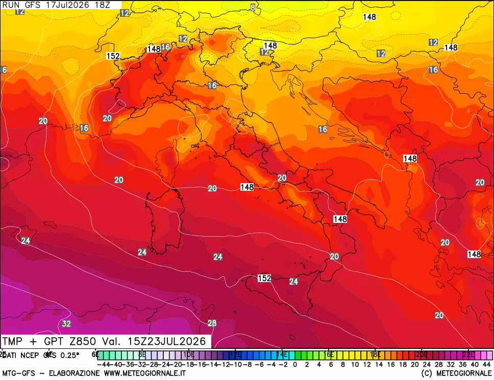 mappa 850 hPa Temp + GPT