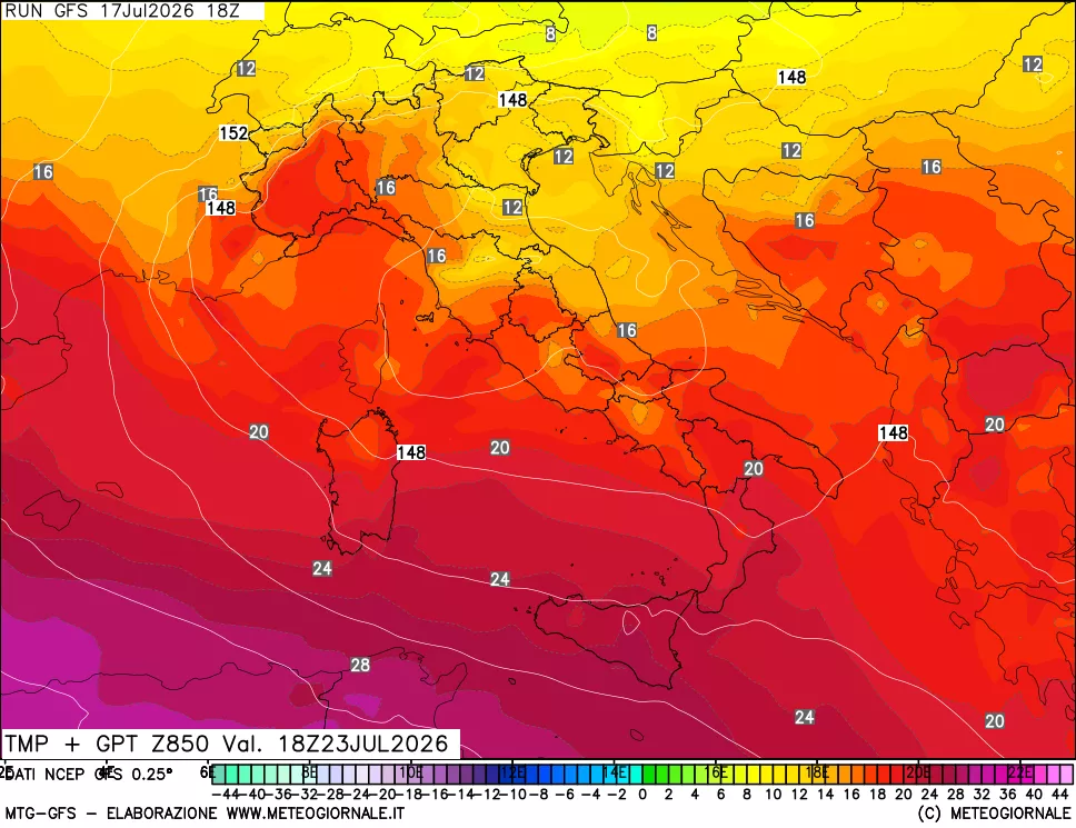 mappa 850 hPa Temp + GPT