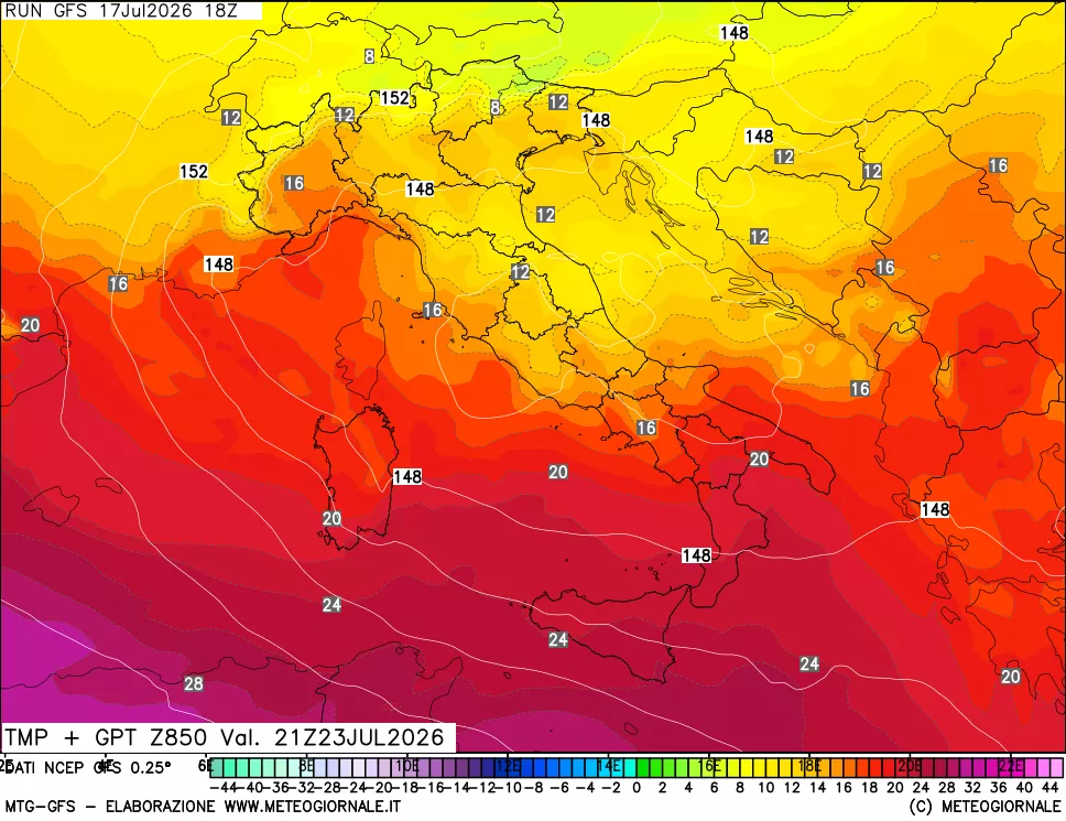 mappa 850 hPa Temp + GPT