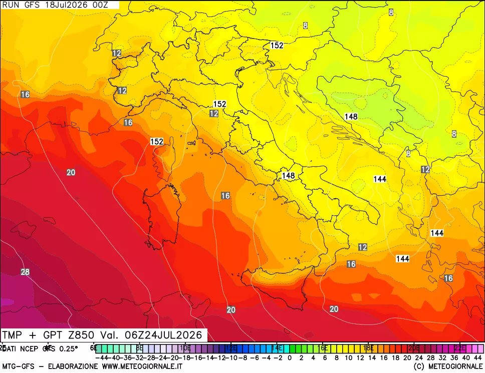 mappa 850 hPa Temp + GPT