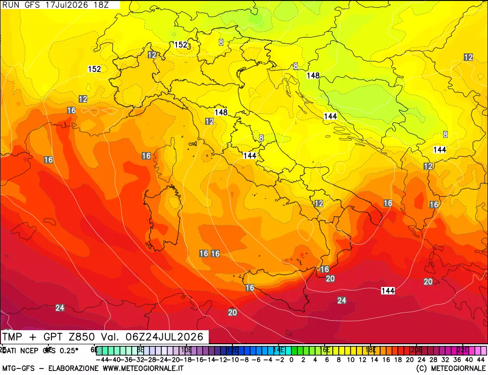 mappa 850 hPa Temp + GPT