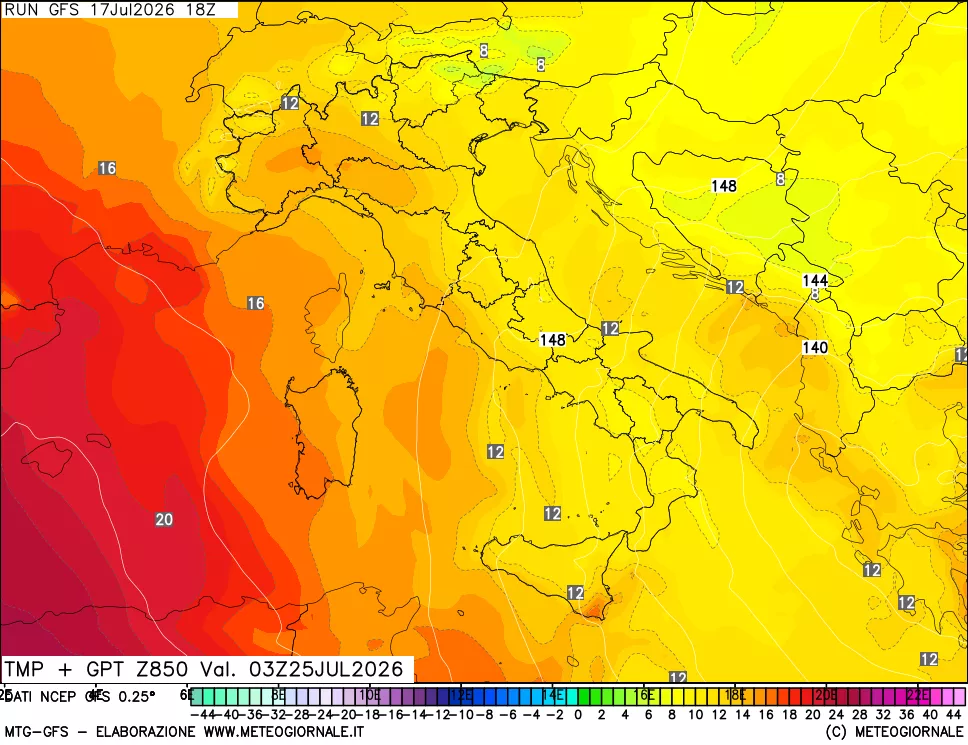mappa 850 hPa Temp + GPT