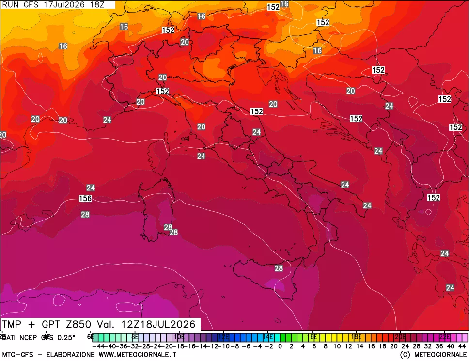 mappa 850 hPa Temp + GPT