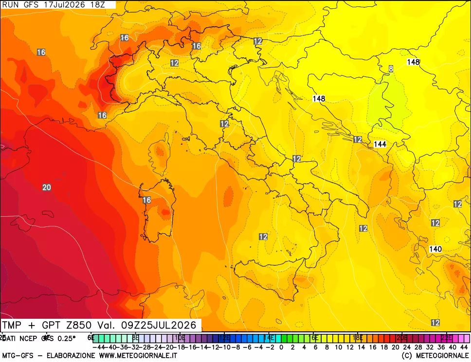 mappa 850 hPa Temp + GPT