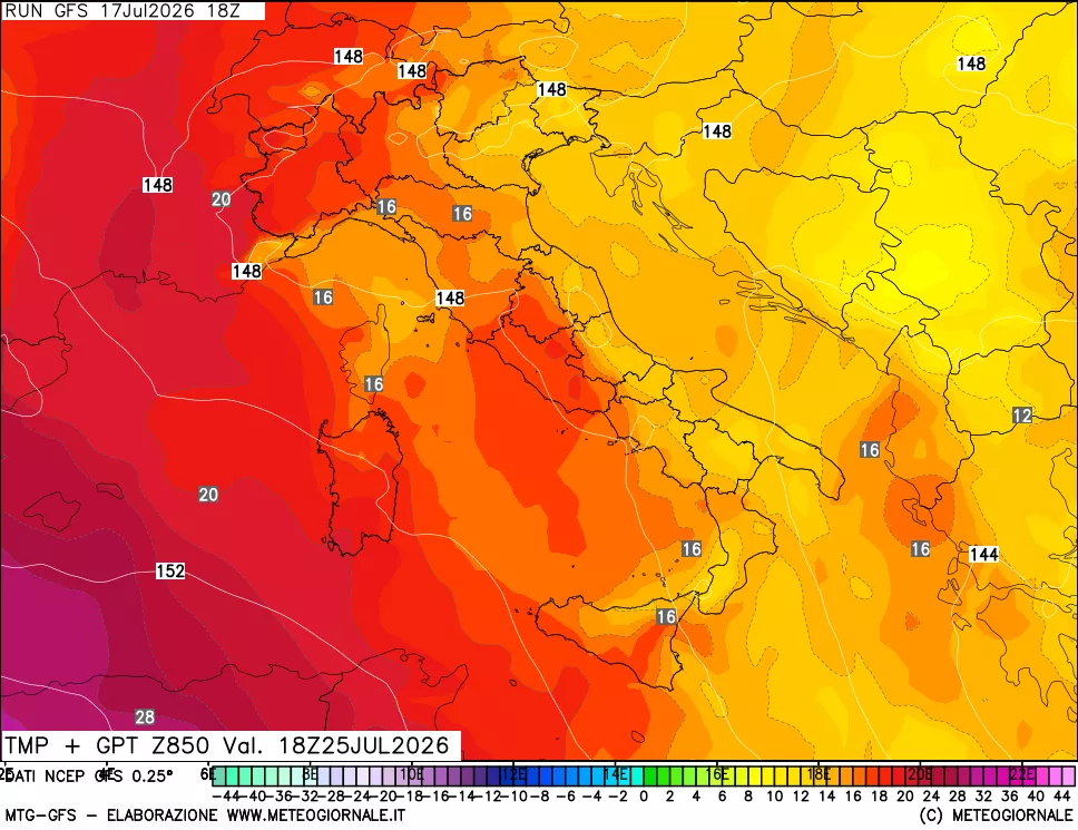 mappa 850 hPa Temp + GPT
