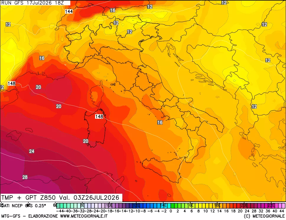 mappa 850 hPa Temp + GPT