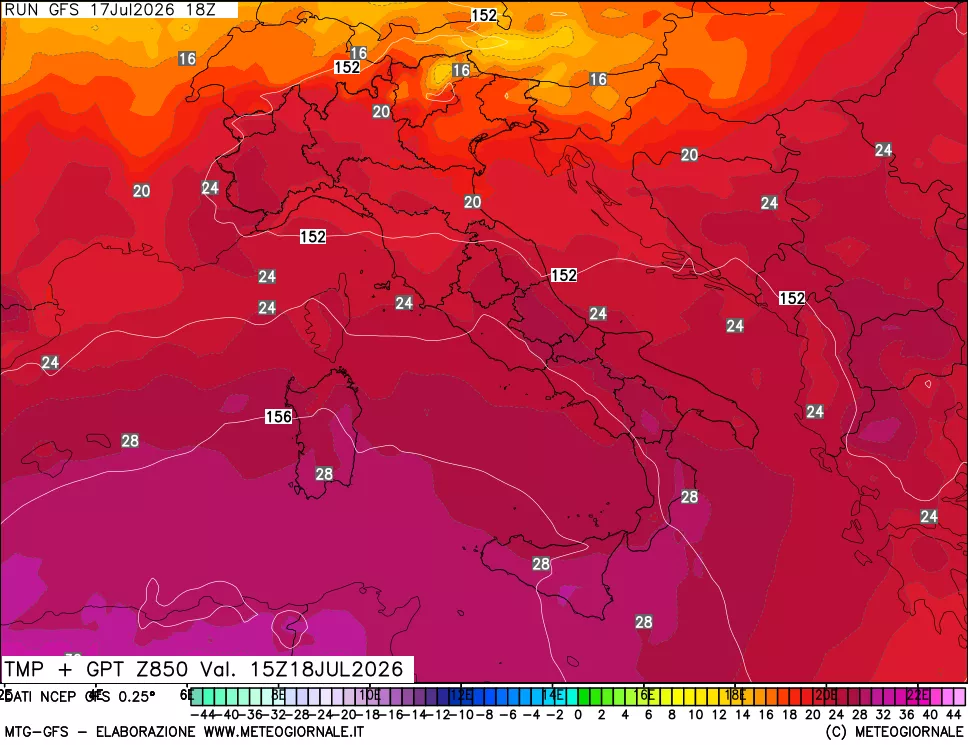 mappa 850 hPa Temp + GPT