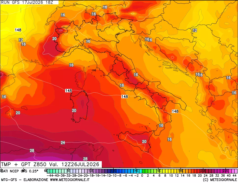mappa 850 hPa Temp + GPT