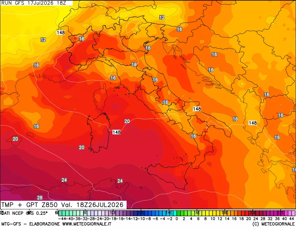 mappa 850 hPa Temp + GPT
