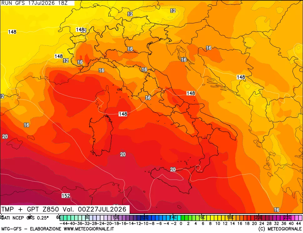 mappa 850 hPa Temp + GPT