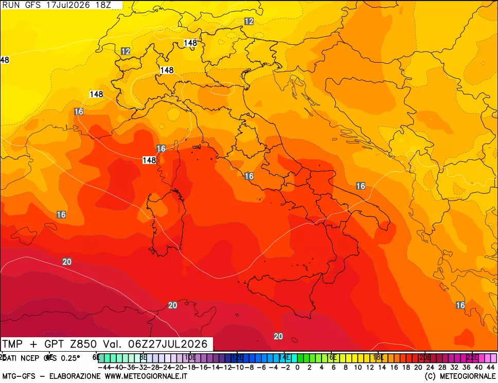 mappa 850 hPa Temp + GPT