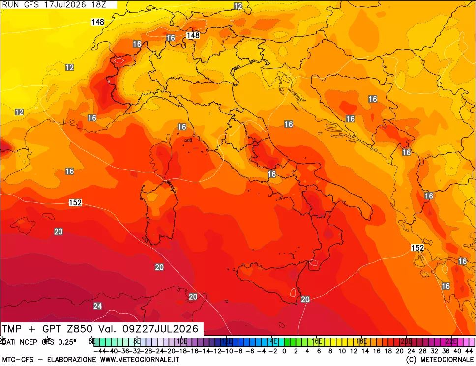 mappa 850 hPa Temp + GPT