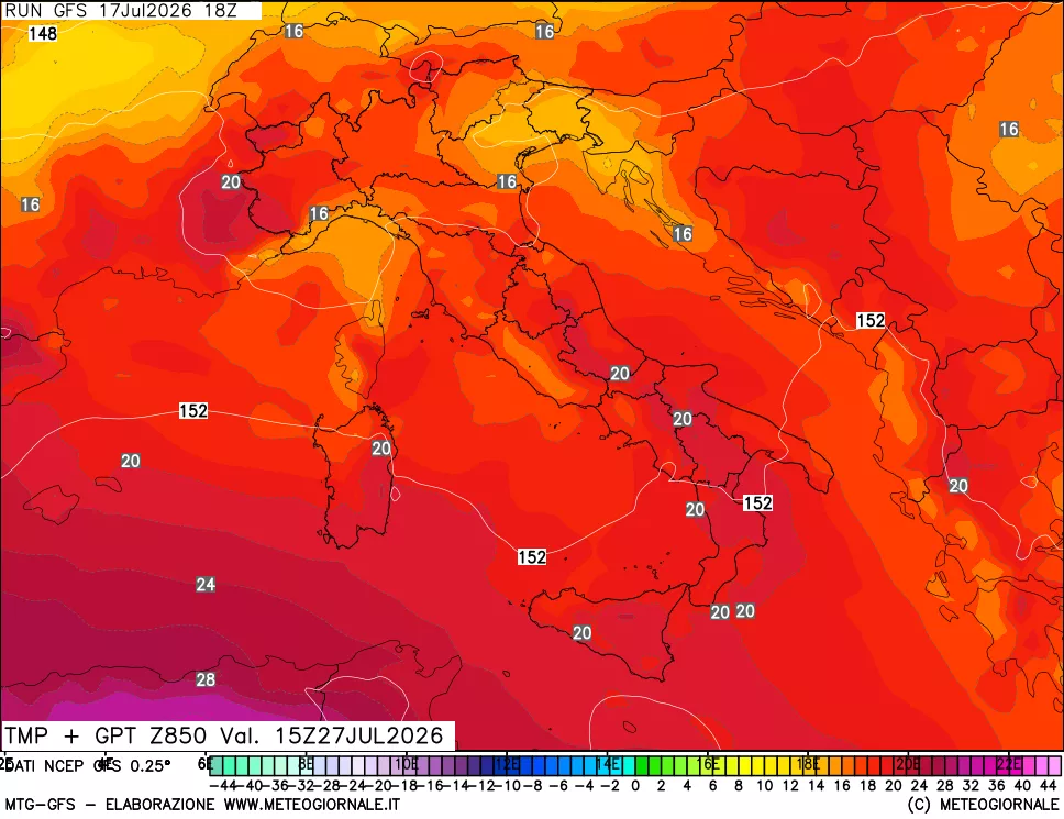 mappa 850 hPa Temp + GPT