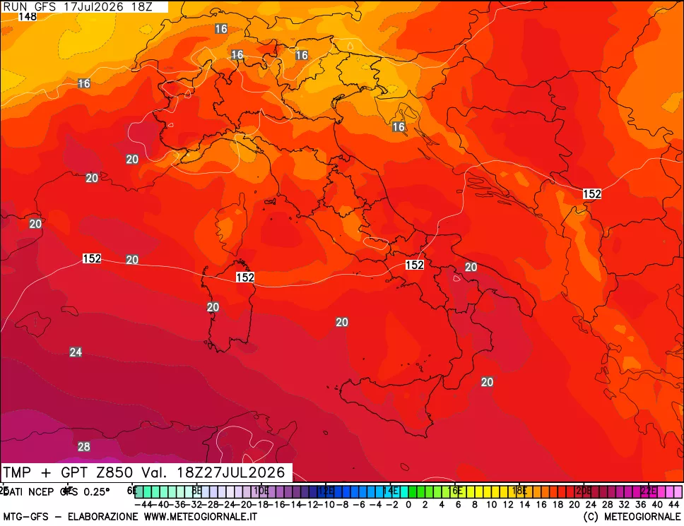 mappa 850 hPa Temp + GPT