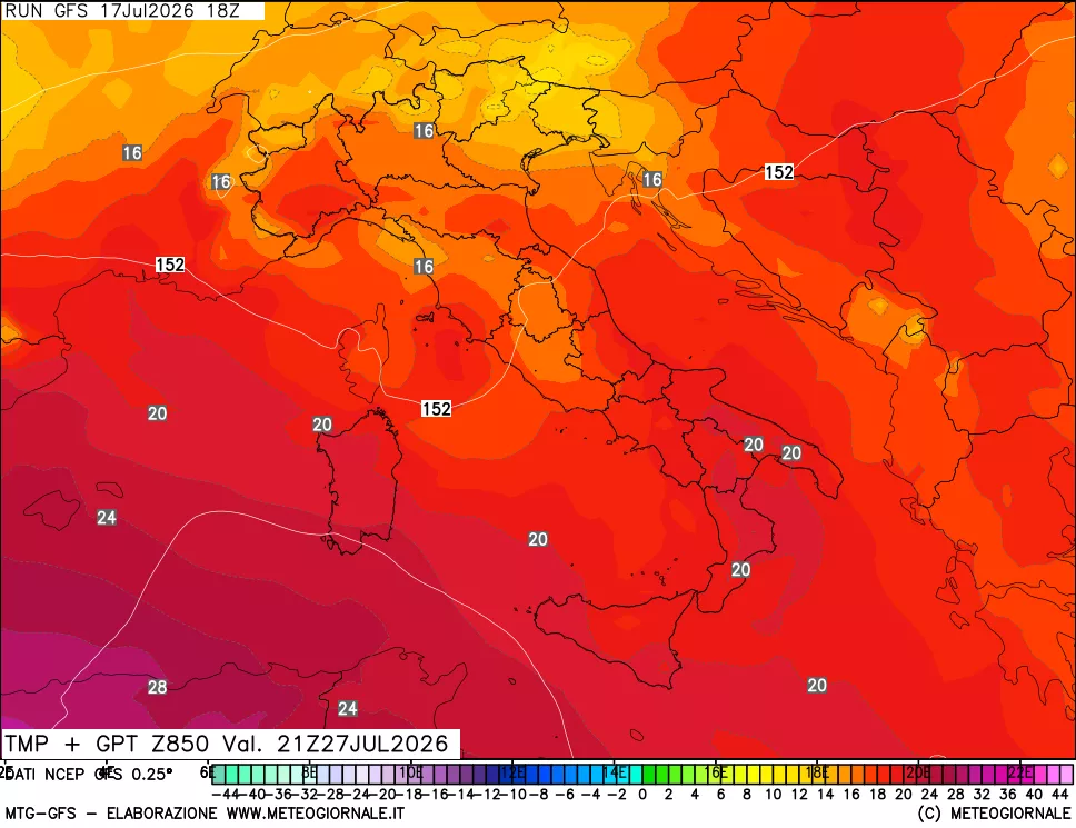 mappa 850 hPa Temp + GPT