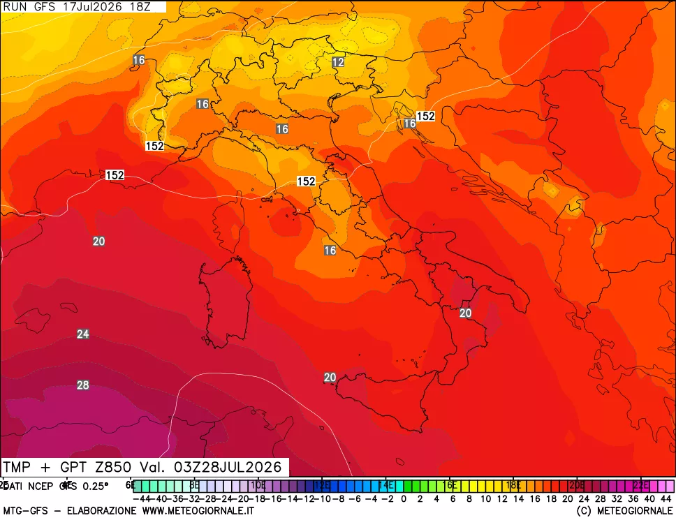 mappa 850 hPa Temp + GPT