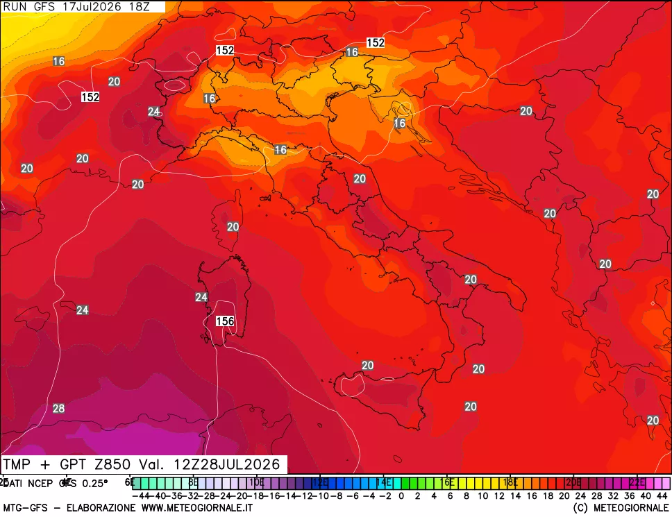 mappa 850 hPa Temp + GPT