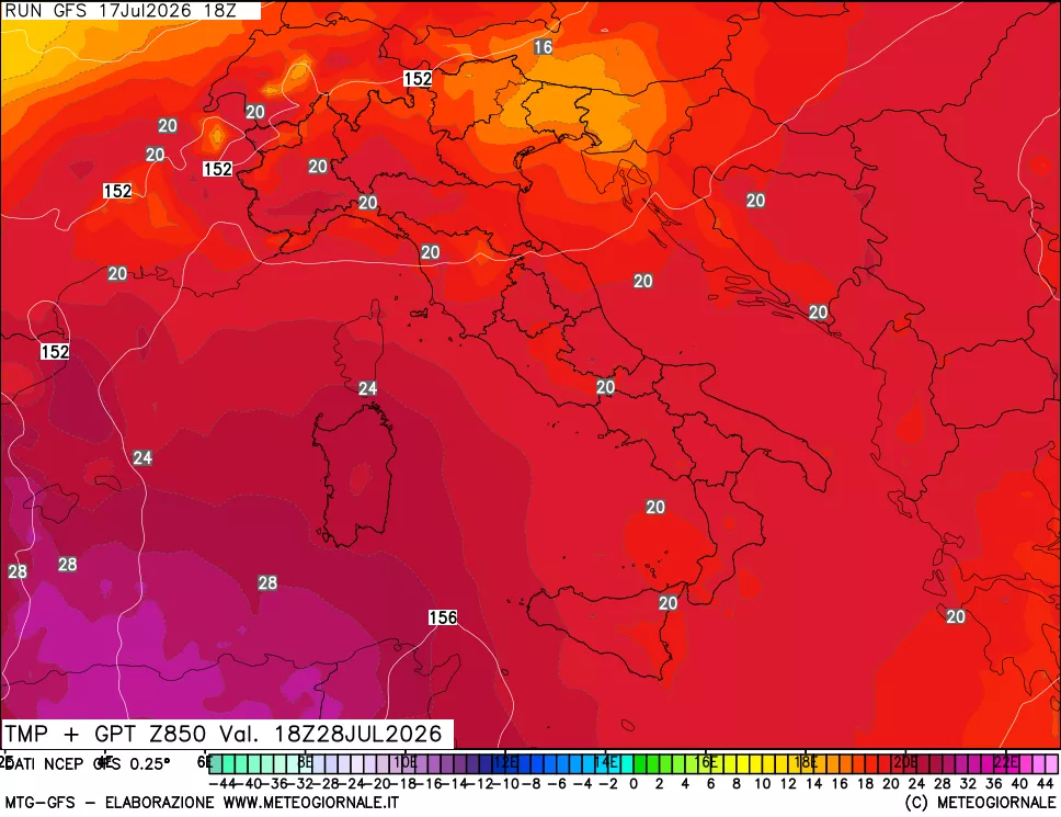 mappa 850 hPa Temp + GPT