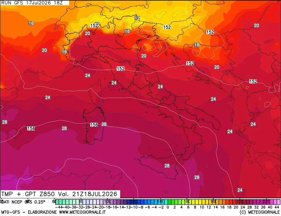 mappa 850 hPa Temp + GPT