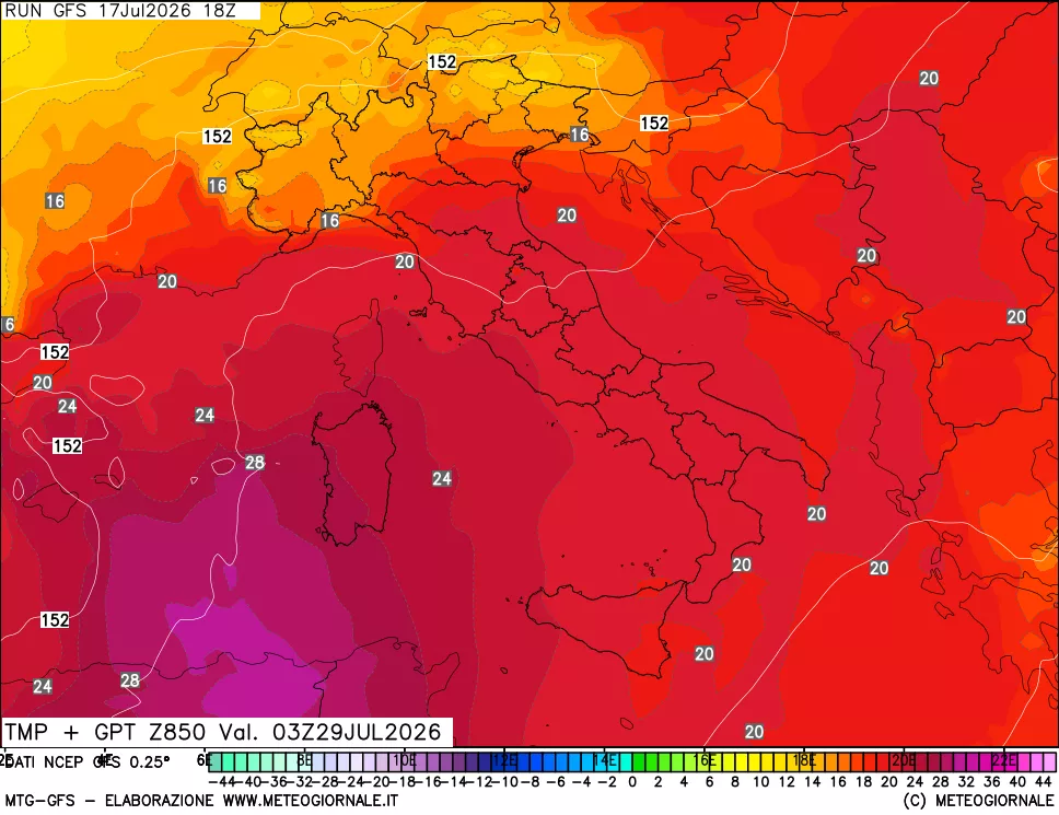 mappa 850 hPa Temp + GPT