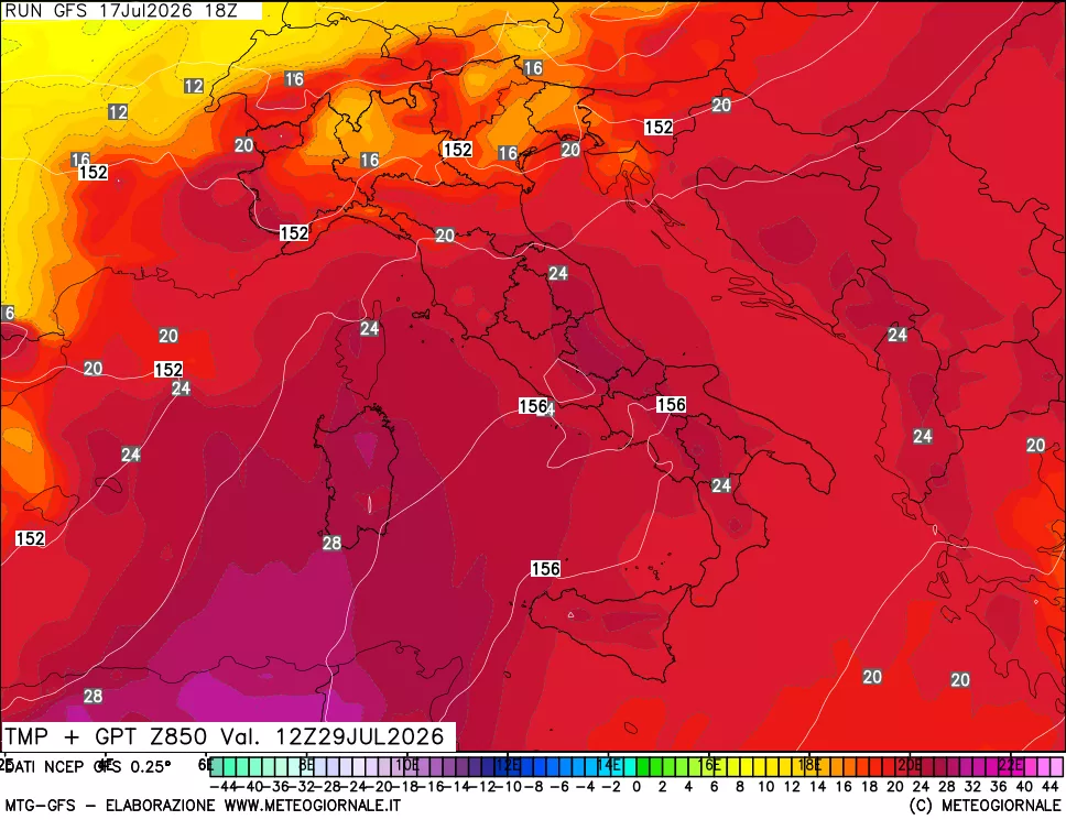 mappa 850 hPa Temp + GPT