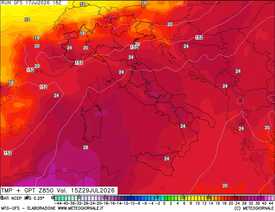 mappa 850 hPa Temp + GPT