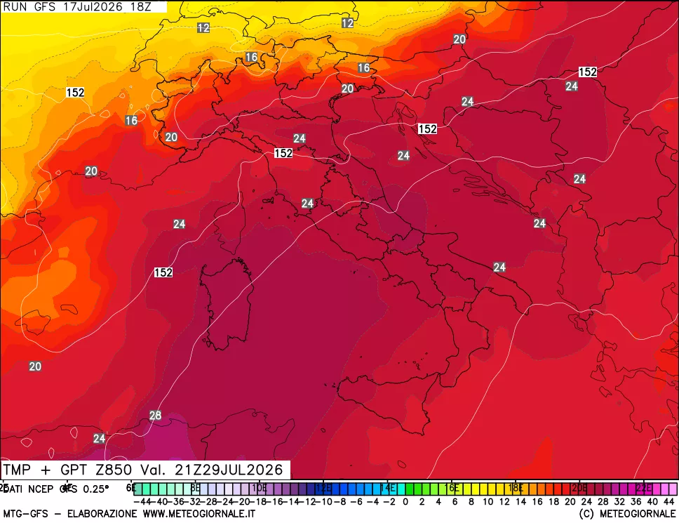 mappa 850 hPa Temp + GPT