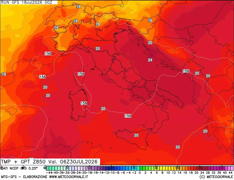 mappa 850 hPa Temp + GPT