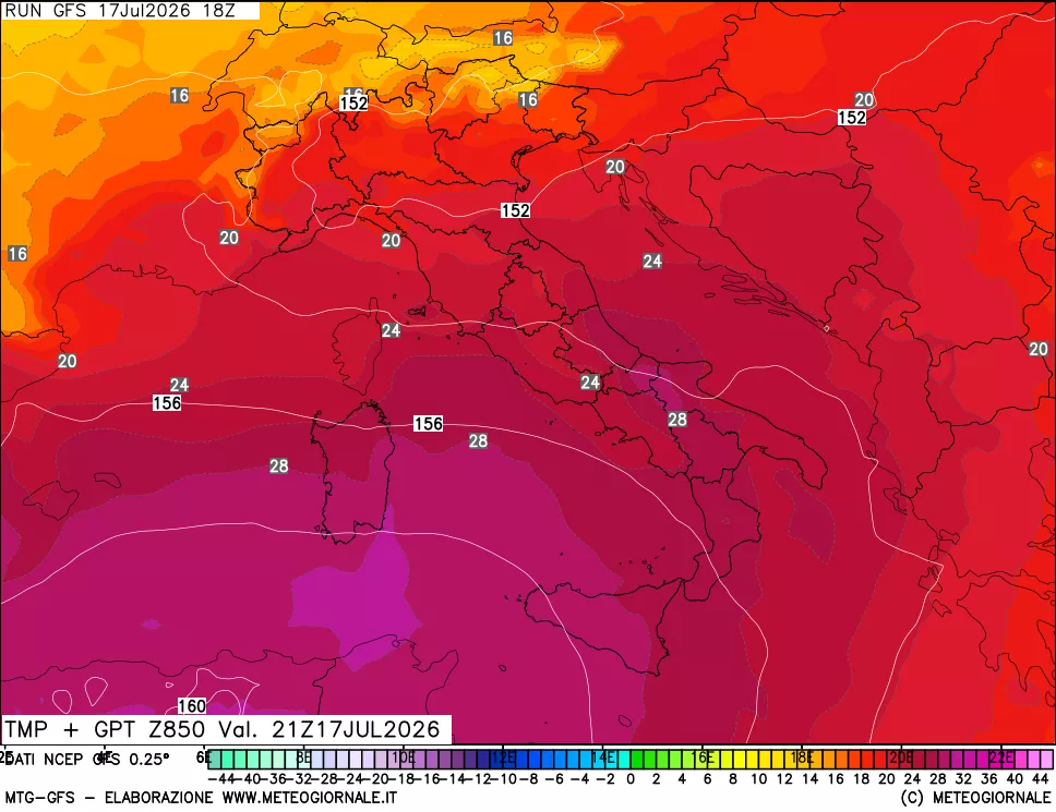 mappa 850 hPa Temp + GPT