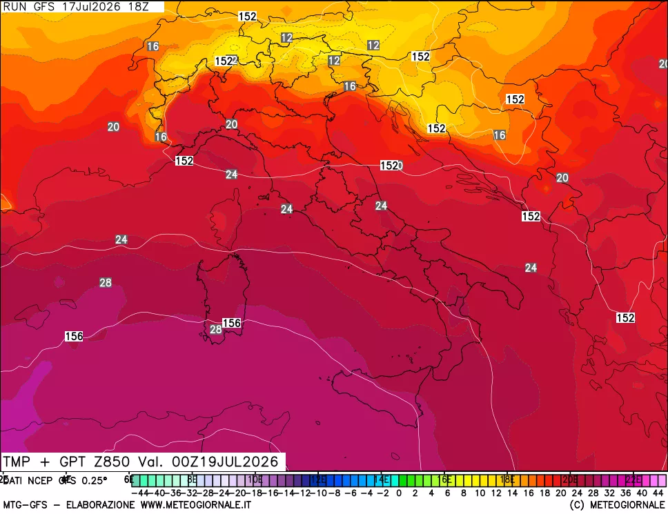 mappa 850 hPa Temp + GPT