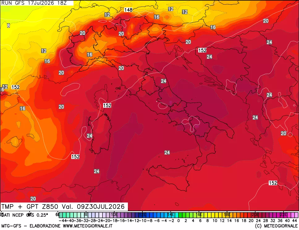 mappa 850 hPa Temp + GPT