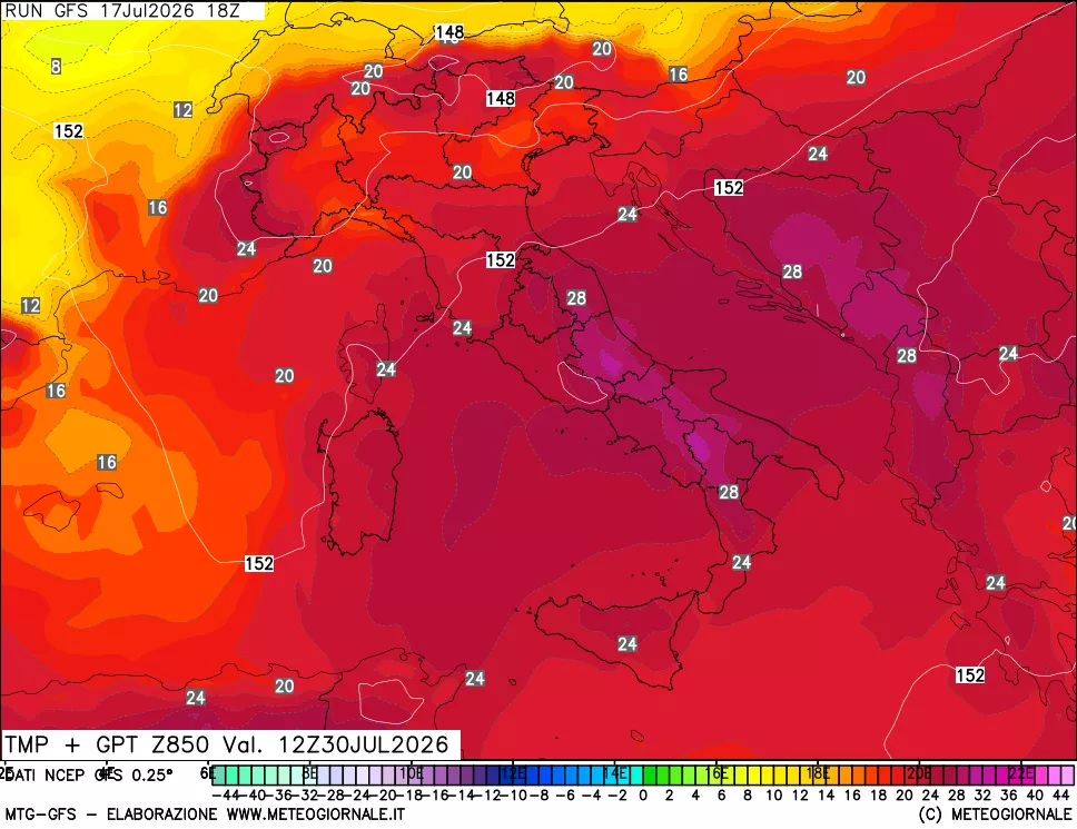 mappa 850 hPa Temp + GPT