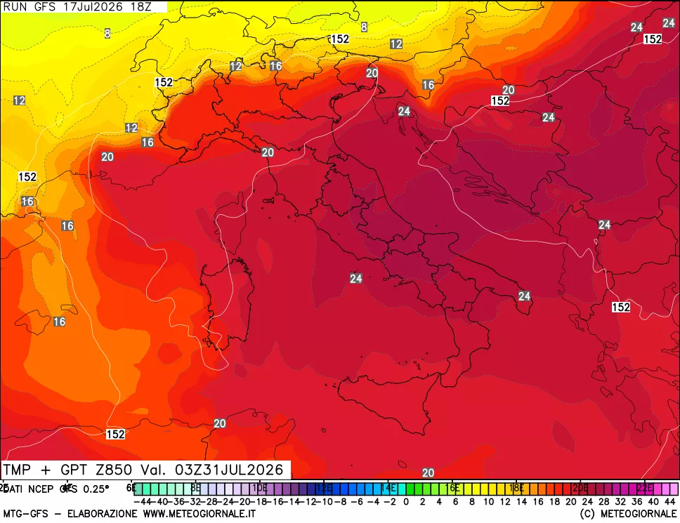 mappa 850 hPa Temp + GPT