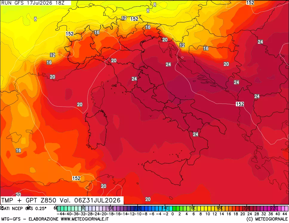 mappa 850 hPa Temp + GPT