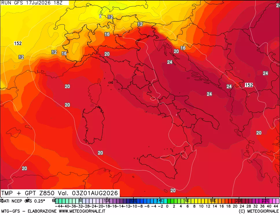 mappa 850 hPa Temp + GPT