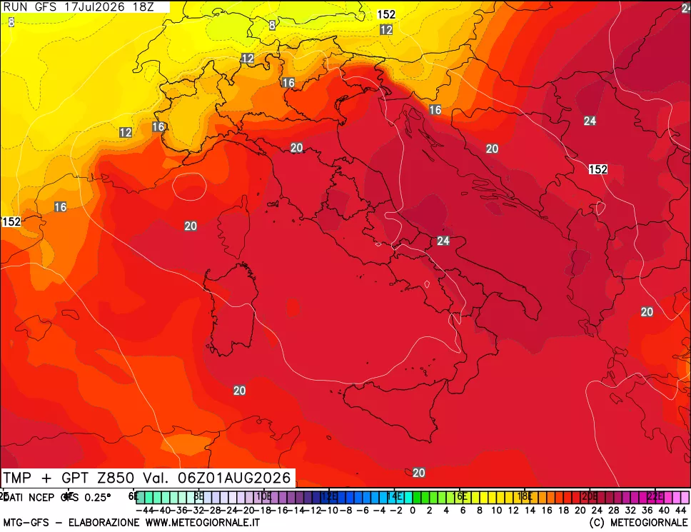 mappa 850 hPa Temp + GPT