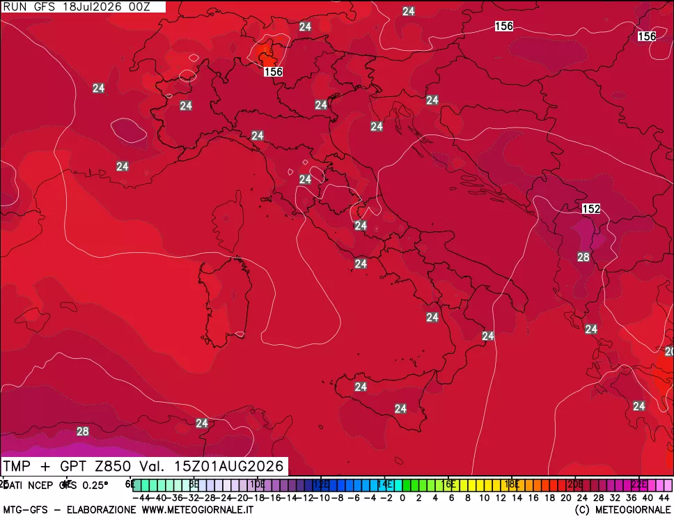mappa 850 hPa Temp + GPT