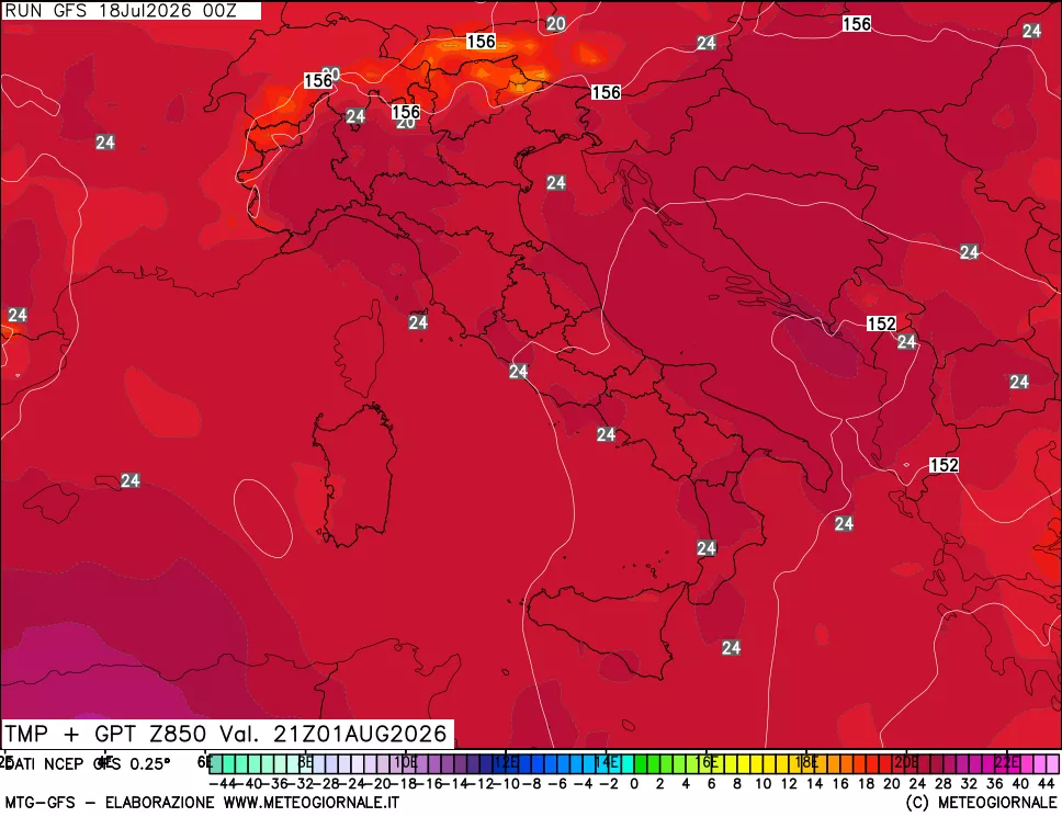 mappa 850 hPa Temp + GPT